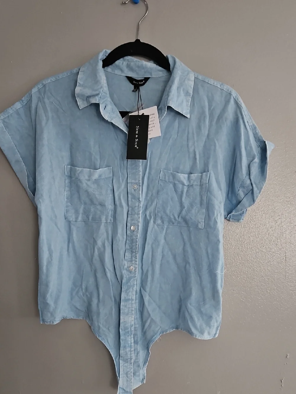 Light Blue Short-Sleeve Button-Front Blouse by Sea Salt - Picture 1 of 3